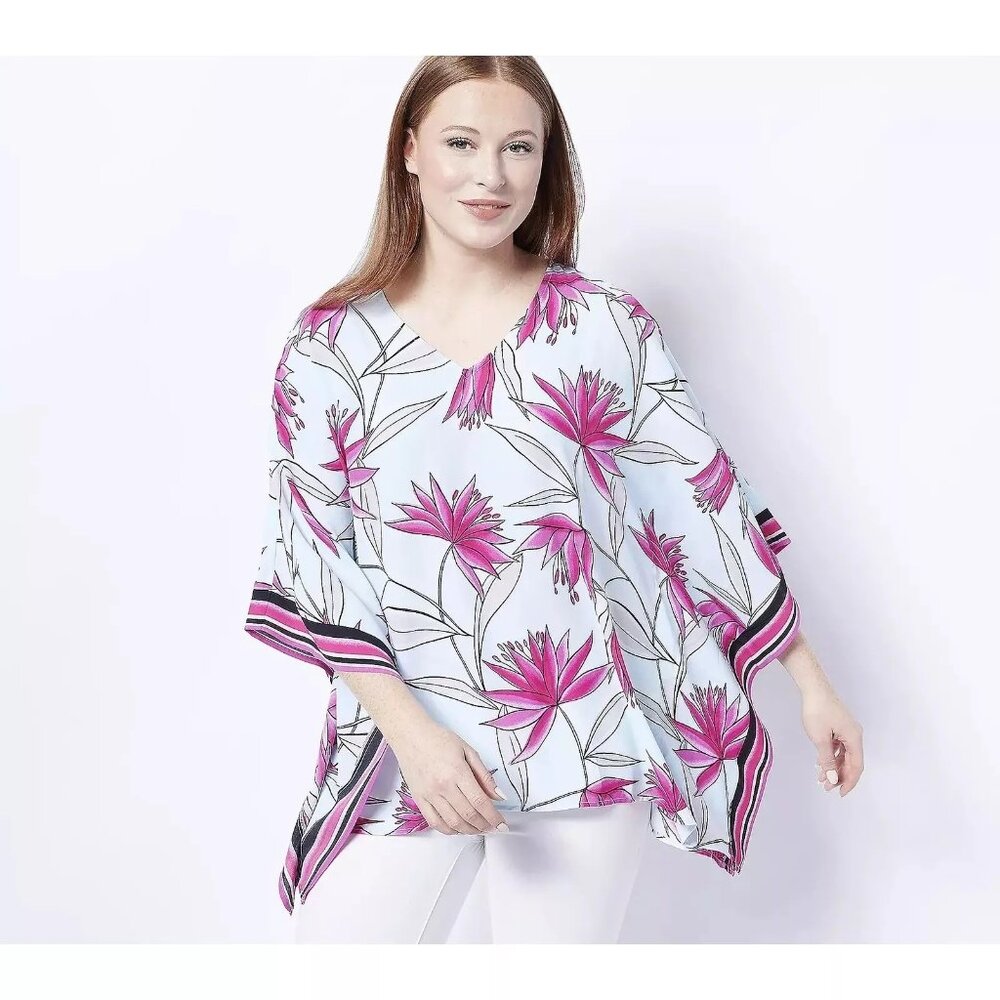 Belle by Kim Gravel Womens XXS Water Lily Poncho Top IceBlue Lightweight A475525